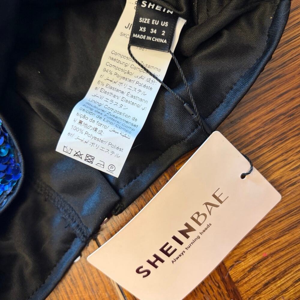 NWT SHEIN Colorblock Sequin V-Neck Cami Crop Top XS Party Festival Club - Picture 8 of 10